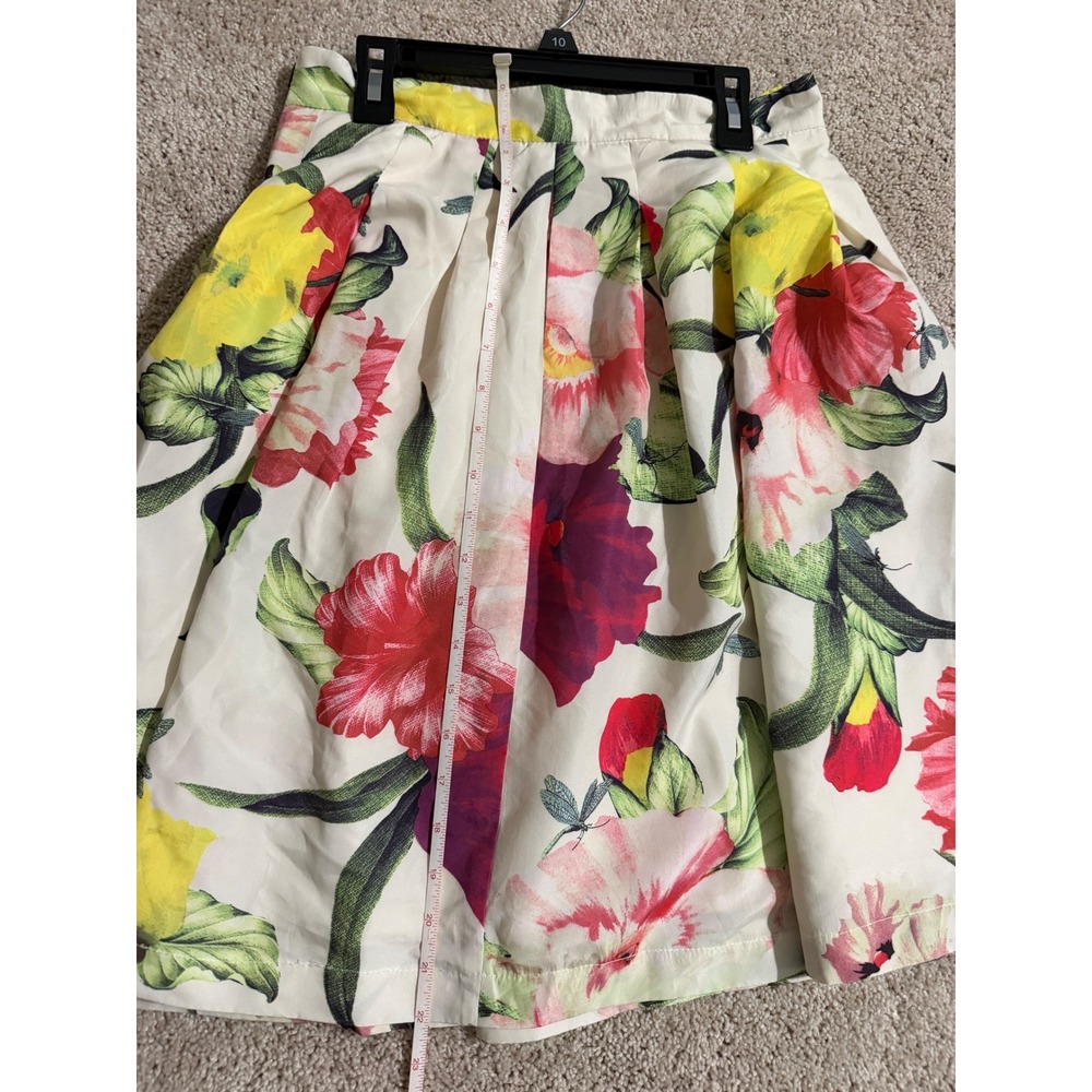 Beulah Style Floral Pleated A-Line Midi Skirt Cream Red Yellow Tropical CS8007 M - Picture 4 of 7